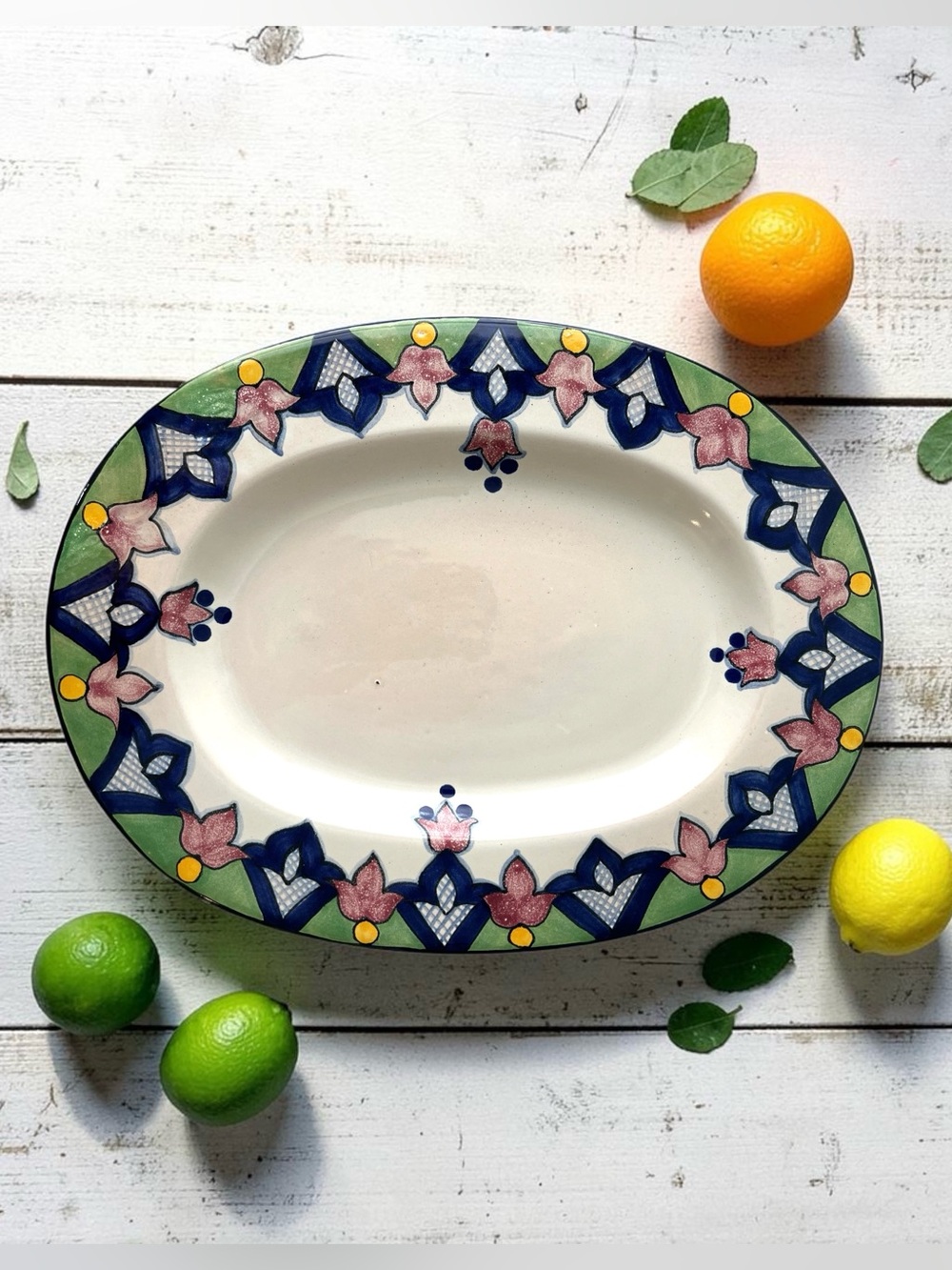 Hand Painted Moctezuma Mexico Art Pottery Serving Platter Vintage Talavera 12x9